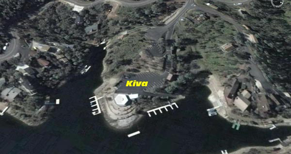 Satellite image of Kiva. This waterfront facility, located on Lake Tulloch, is available to all Copper Cove property owners and includes: a launch ramp, boat docks, swimming area, and picinic facilities.
